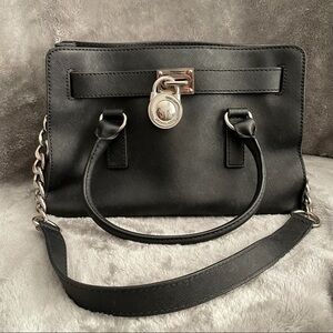 Michael Kors Hamilton Medium Satchel Black Saffiano Leather Classic Lock Purse